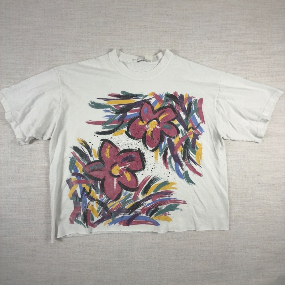 Vintage Abstract Floral Graphic Cropped T-Shirt All-Over print